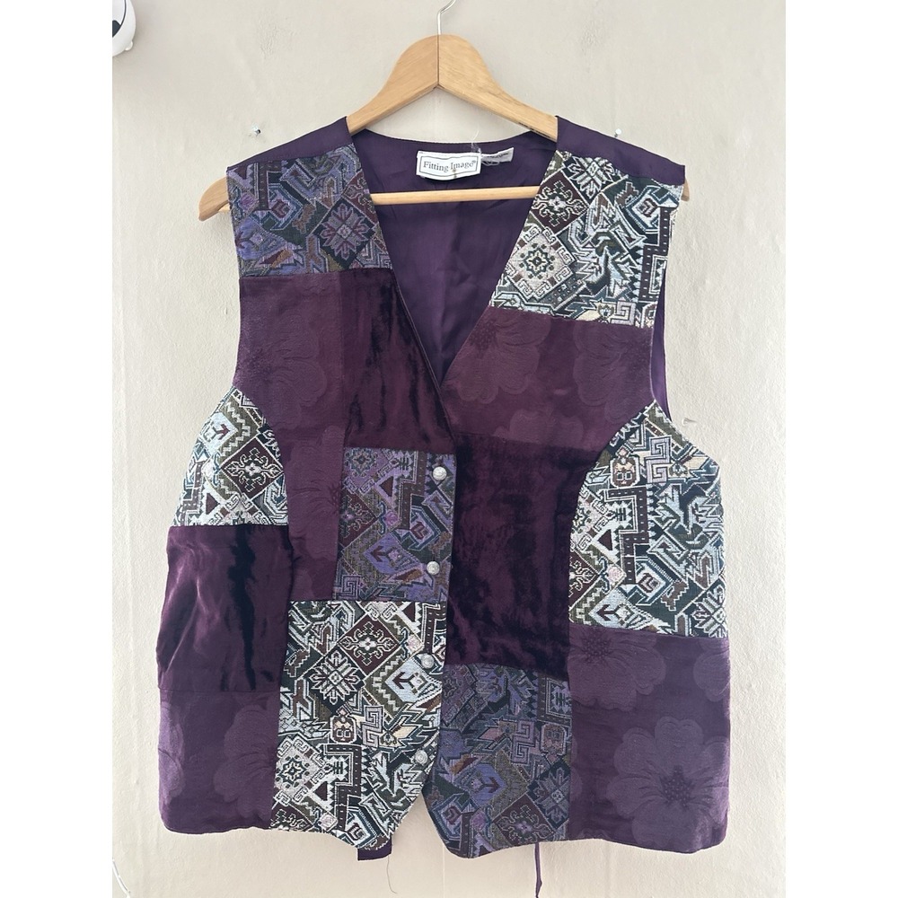 VTG‎ Fitting Image Women's Vest Size 14/16 XL Velvet Patchwork Whimsigoth Goblin